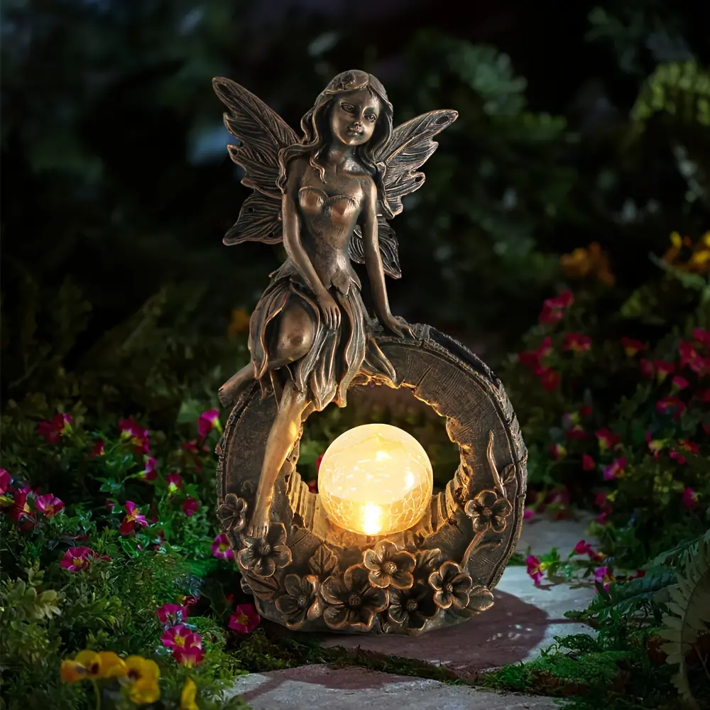 10.7 Inches Garden Outdoor Statue, Flower Fairy Decor, Solar Powered Resin Figurine,   Light Sculpture For Yard Lawn Patio Balcony Decoration, Housewarming Gift, Solar Outdoor Lights  mannequin gift for woman
