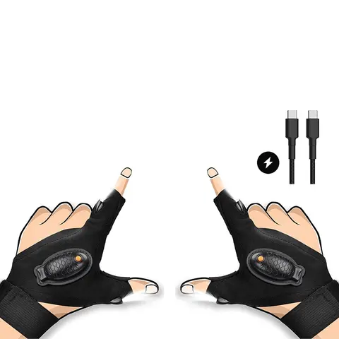 Fingerless LED Flashlight Sports Gloves for Adults - Adjustable Velcro Straps, Elastic Fabric, All Sizes, Hands-Free Lighting for Camping, Cycling, Outdoor Activities