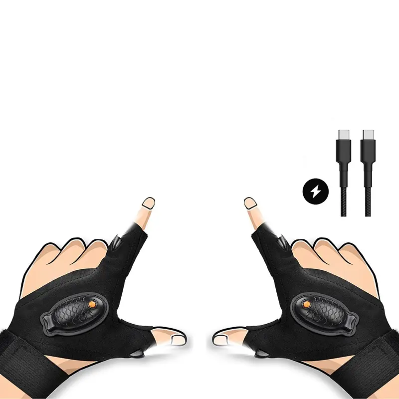 【Today's special 】Adjustable LED Flashlight Gloves for Night Work and Camping - Elastic Fabric, Comfortable Fit, Unique Flashlight Design