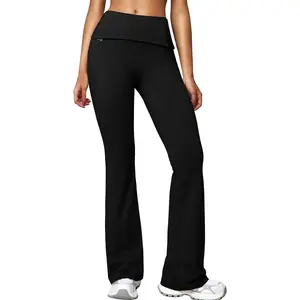 BRXL No Front Seam Fold Over Flare Leggings for Tall Women 31" Foldover Slim Leggings Mid Low Waist Lounge Buttery Soft Pants