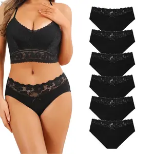 LEVAO 6 Pack Women's Cotton Bikini Underwear – Soft, Breathable & Stretchy Hipster Panties, Minimalist Comfort, Sexy Lace Briefs, Basic Black Options, S-XL