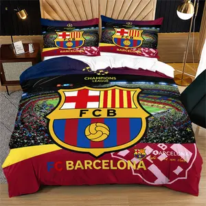 Barcelona Football Club Printed Bedding Set, Soft Durable Fitted Sheet and Pillowcases, Modern Style Bedroom Decor, Gift for Kids or Adults