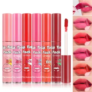 6-piece peel-off lip tint set: long-lasting lip dye, waterproof color that doesn’t transfer, non-transfer lip glaze, gel lip gloss, peel-off lip mask, lip staining liquid, moisturizing tinted lip tint, everyday makeup gift box