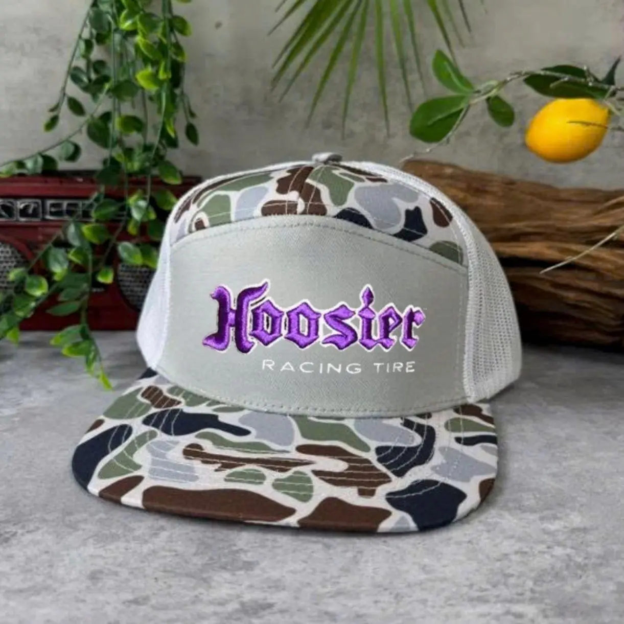 Hoosier Racing Tire Patch Embroidered Trucker Hat, Unisex Adjustable Snapback Trucker Hat – Summer Beach & Sports Cap with Mesh Back
