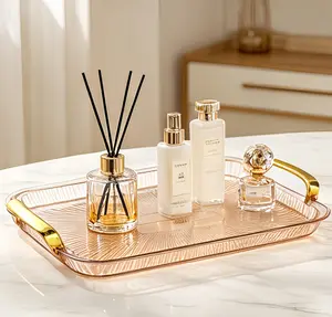 Light Luxury Gold Dual-Handle Tray, Home & Festive Party Supplies - Ideal for Drying Rack, Serving Use Red Rose Petals and Heart LED Lights Set