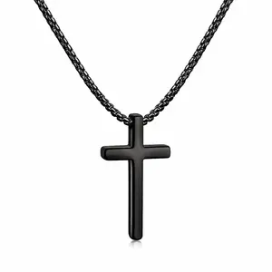 Father’s Day Gift – Black Stainless Steel Cross Necklace for Men & Women, 2.5mm Chain men's jewelry