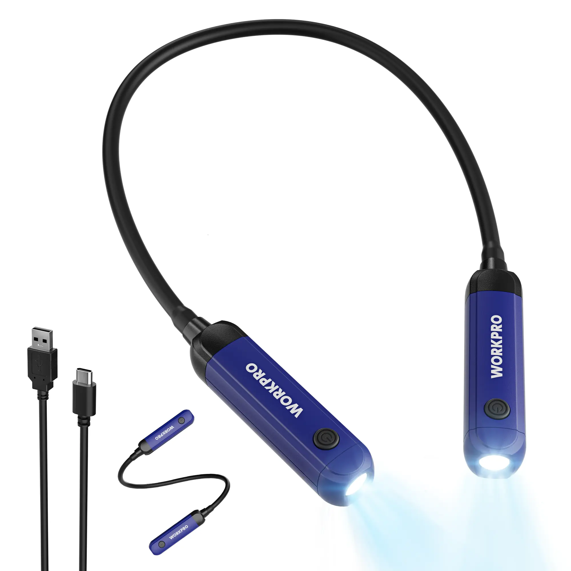 #SpringGlowUp WORKPRO Rechargeable Neck Light for Hands-Free Lighting, 3 Brightness Levels 300 Lumens Neck Light, Bendable Silicone Arm, Great for Mechanics, Reading, Camping, DIY Projects, Crafting