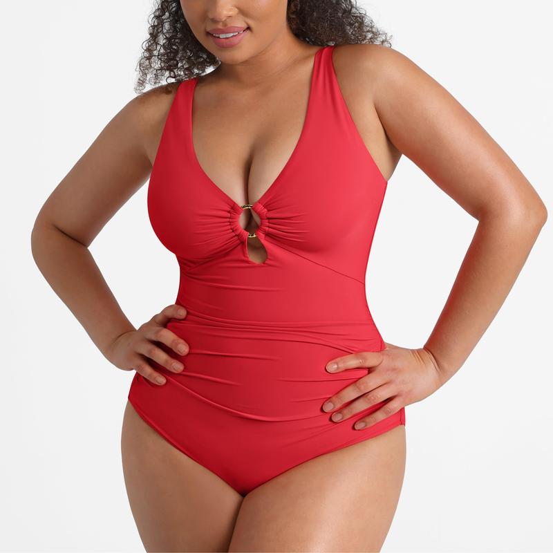 FeelinGirl One Piece Swimsuit Womenwear Plus Size Plain Color High Cut with Removable Pads Summer New Arrivals