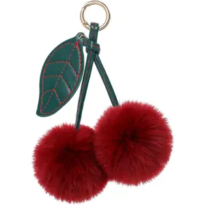 Cherry Pom Pom Keychain, Fluffy Car Keychain Pompom Key Chains Charm for Handbags, Purses, Handbags, Bags for Women Girl (Red)