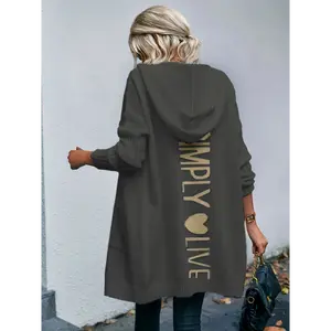 Open Front Knit Cardigan with Pockets, Long Sleeve Hooded Sweater Coat for Women Collar Fabric Tops Casual