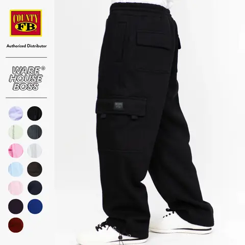 FB COUNTY Men's Heavyweight Cargo Sweatpants FBCOUNTY Relaxed Fit Fleece Pants 6 Pockets Drawstrings Hip Hop Harem Casual Trouser