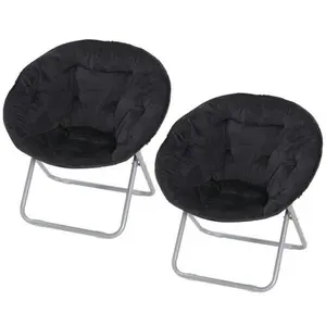 ZENSTYLE Set of 2 Faux Fur Saucer Chairs Folding Soft Lounge Moon Chairs for Living Room