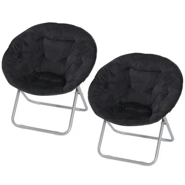 ZENSTYLE 2-Piece Minimal Modern Faux Fur Saucer Chairs - Round Frame, Fabric Backrest, Effortless Folding Soft Lounge Chairs for Living Room, Bedroom Reading, Chill Room Furniture & Decor