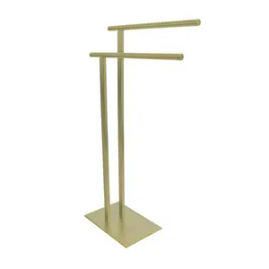 212 MAIN Freestanding Double Towel Rack - Brushed Brass Stainless Steel Bathroom Gadget, Modern Design, Weighted Base