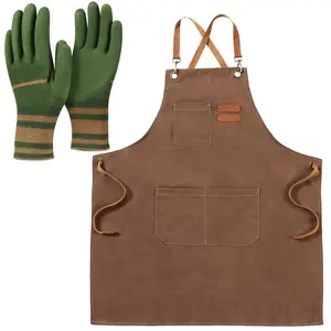 Heavy-Duty Canvas Gardening Apron & Gloves Set - Puncture-Resistant Gloves with Multi-Pocket Apron for Gardening, Cooking, Crafting & Outdoor Work