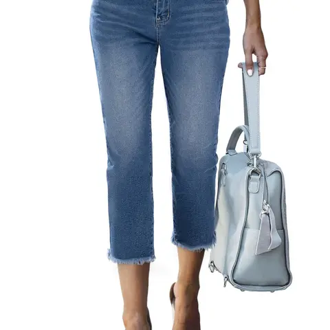 Sidefeel Women's Capri Jeans High Waisted 2026 Fall Fashion Straight Leg Raw Hem Denim Capri Pants Fall Outfit
