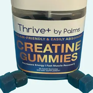 Palms Thrive+ Creatine Gummies Blue Raspberry 60 Gummies Increase Energy Fast Muscle Recovery Vegan Non-GMO Pre Workout Vitamin Supplement Nutrition