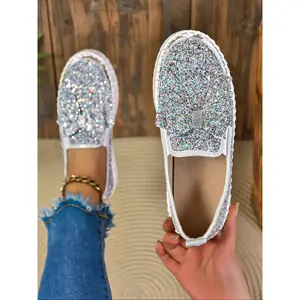 Women's Fashion Sneakers, Colorful Sequins & Rhinestones Design, Casual Comfortable Slip On Shoes for All Seasons, Trendy Footwear for Women