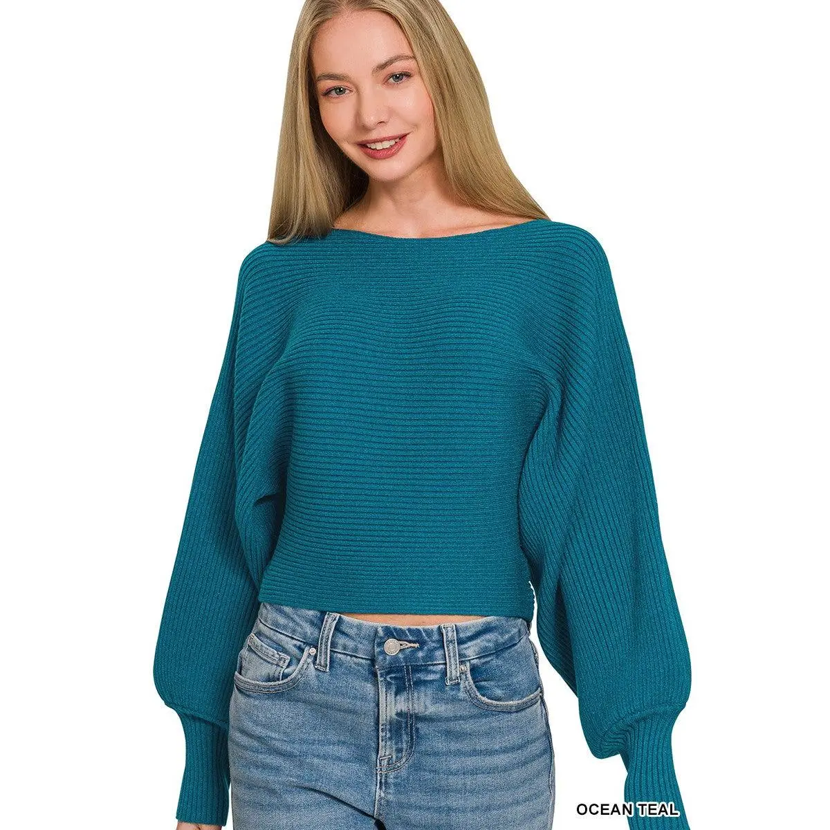 Zenana Boat Neck Balloon Sleeve Sweater