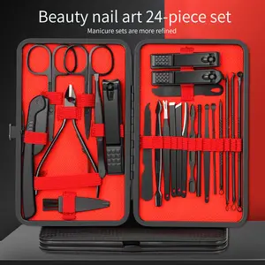 24 pieces nail clipper set Stainless steel home nail clipper pedicure eyebrow clipper acne needle care kit