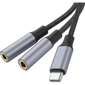 USB C to Dual 3.5mm Female Headphone Splitter, Type C to Headphone Audio Jack Adapter for , iPad Pro, Galaxy S24, Pixel and  - 0.9FT