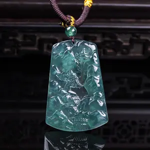 High-end Natural A-grade Jadeite Blue Water Mountain Brand Pendant Artistic Ice Waxy Jadeite Pendant for Men and Women