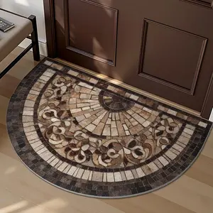 Dajiang Half-Round Door Mat, Non-Slip Semi-Circle Rug, Low Profile Indoor Entry, Durable Hand Washable Mat, Machine Washable Rug, Elegant Vintage Style, Vintage Design Rug