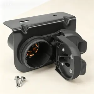Heavy Duty 7 and 4 Pin Trailer Connector, 7 Blade Round Trailer Socket and 4 Way Flat Adapter with Bracket, Truck Plug for Towing Pickup SUV RV Camper Hitch Wiring Harness Replacement, No Glue Needed, Reusable
