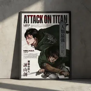 Attack on Titan Manga Poster Home Wall Decor, AoT Anime Print, Eren Levi Mikasa, Vintage Retro Minimalist Aesthetic, Gift for Anime Fan