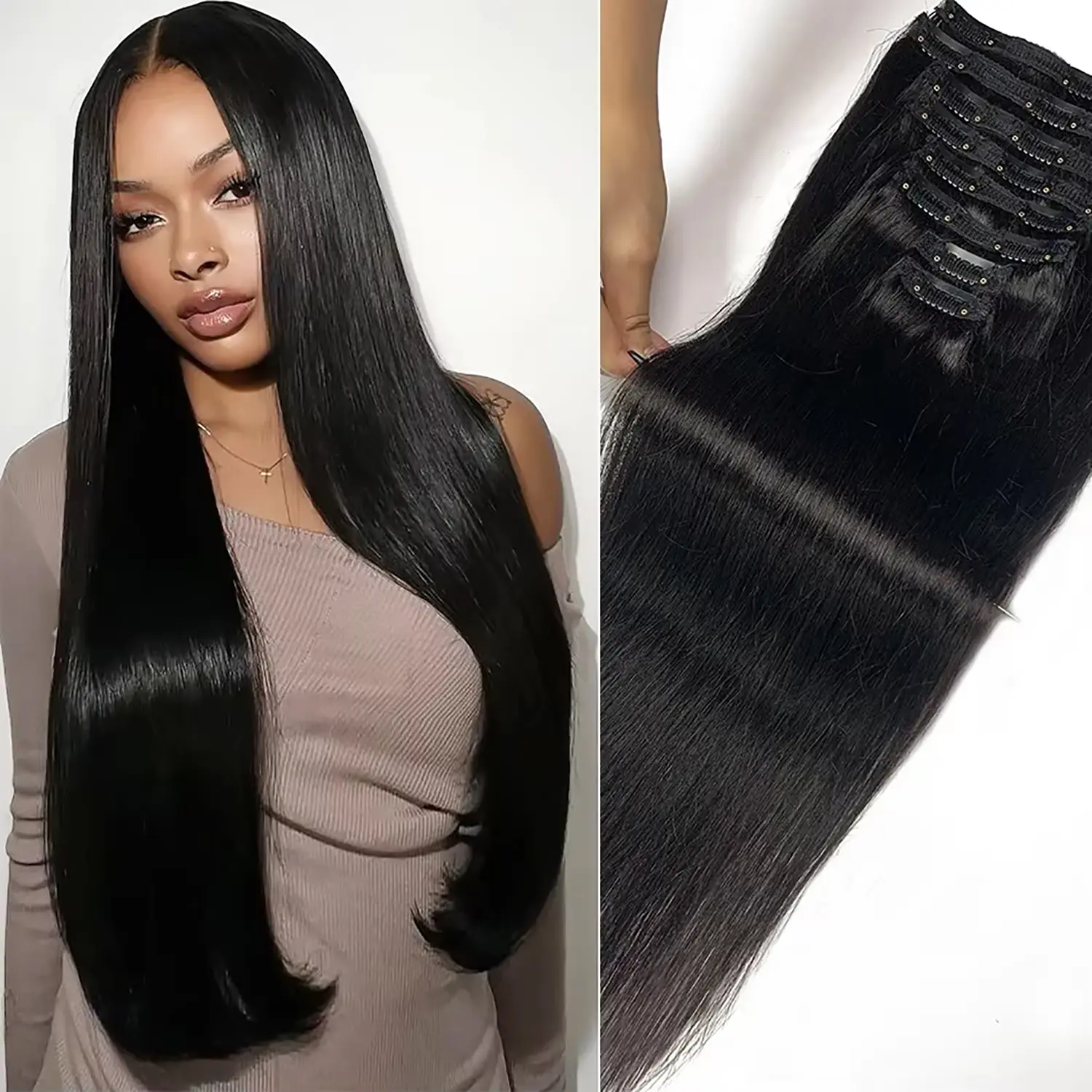 Tahikie Invisible Edge & Seamless 120g /1 pack Clip in Hair Extensions 8 Count 18 Clips Human Hair Natural Black 12-30 Inches Heat Resistant Tahikie Invisible Edge & Seamless 120g /1 pack Clip in Hair Extensions 8 Count 18 Clips Human Hair Natural Black 12-30 Inches Heat Resistant