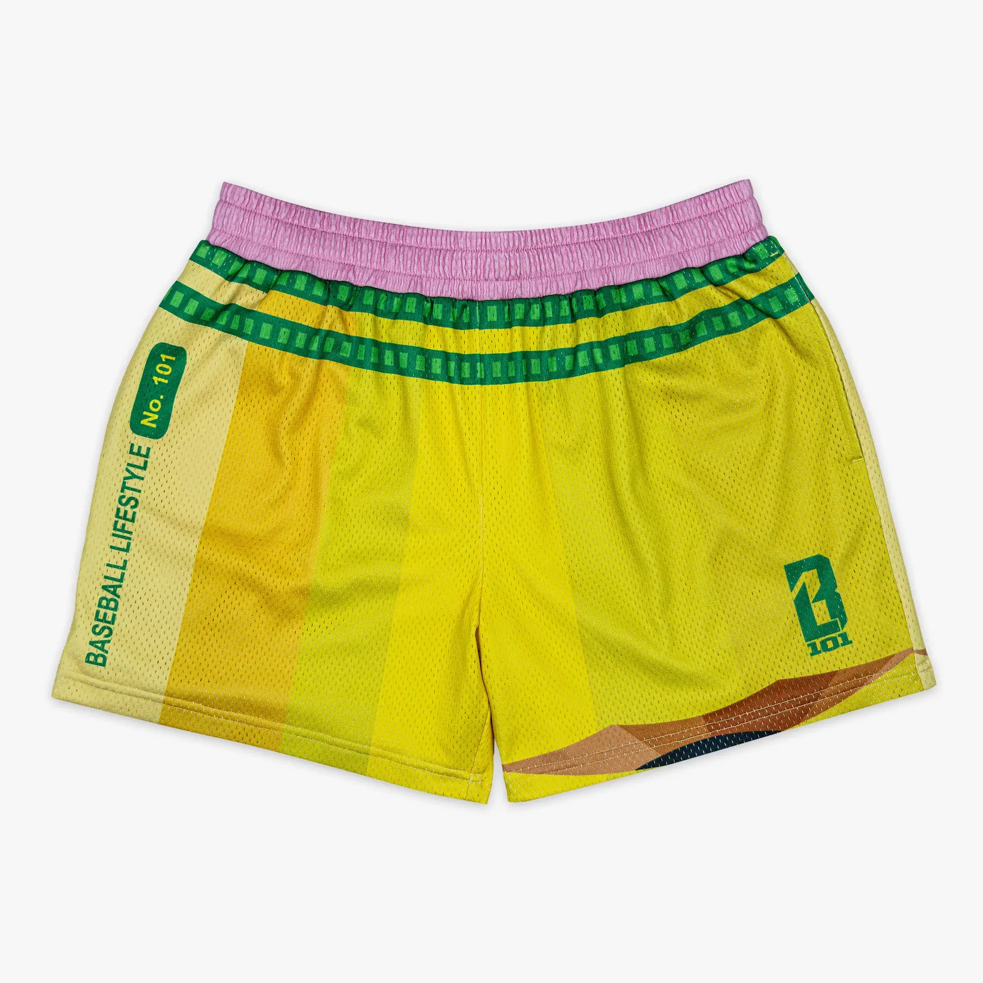 Baseball Lifestyle 101 - Pencil Yellow Mesh Shorts for Youth & Adults | Lightweight & Breathable Summer Sports Shorts for Casual & Outdoor Style for Women & Men | Baseball Training, Gym & Everyday Activewear | Perfect Gift for Him
