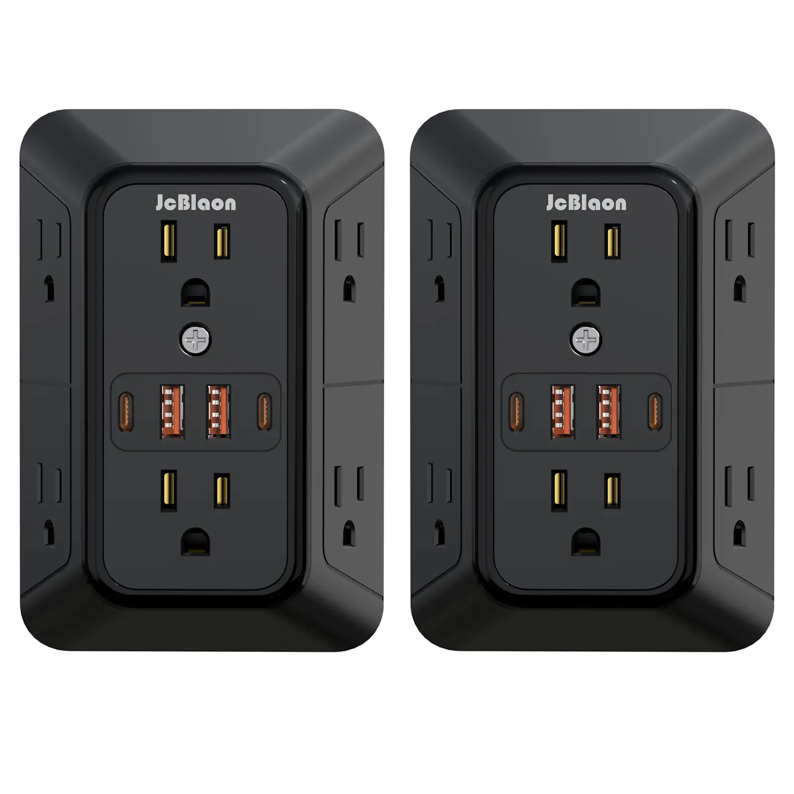 2 Pack 10 Ni 1 USB Wall Charger, 6 AC Outlet Extender with 4 USB Charging Ports(2 USB C), 3-Sided Power Strip Multi Plug Wall Outlet Splitter Adapter Spaced for Home Office Dorm（Black）