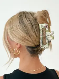 Vintage Elegant Floral Print Hair Clip, Flat Claw Clips, Square Shape, Suitable for Daily Use, Stylish Accessory for Women, Perfect for All Occasions, Prom Mom Hair Clip