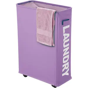 40L Laundry Hamper Collapsible for Hotel, Laundry Sorter on Wheels - Slim Bag, Decorative Laundry Baskets for Books, Sundries (Purple)