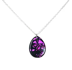 Black and Pink Dichroic Glass Pendant Necklace