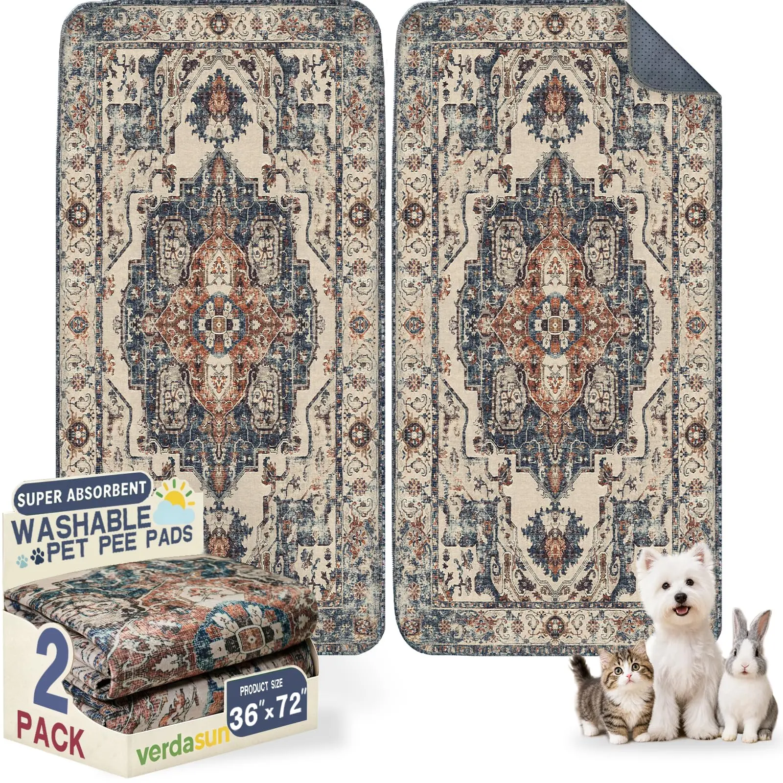 Heritage Runner Washable Dog Pad – Absorbent Leak-Proof Training Mat with Silent Surface & Firm Grip, OEKO-TEX Certified for Long Spaces