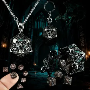 Mini Dice Set with Hollow D20 Necklace Dice Case Metal DND Dice Set D&D Portable 7pcs Keychain Dice Set for Role-Playing Games, Ideal Birthday & Christmas Gift, Roleplaying Accessories|Intricate Polyhedral Dice|Copper Dice Set, Roleplay Toys Dragon
