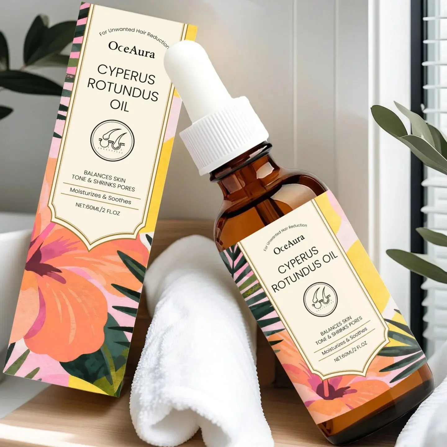 Rotundus Oil for Natural Permanent Hair Reduction with Natural Aconite Root & Melaleuca Leaf, Gentle Skin Care, Moisturizing Daily Use, Hair Removal, Safe Hair Remover, Flammable Liquid-Free Formula