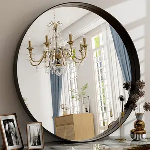Round Tabletop Vanity Mirror – 20/24/28/30 Inch Circle Mirror with Metal Frame, Black & Gold, for Desk, Countertop & Dressing Room