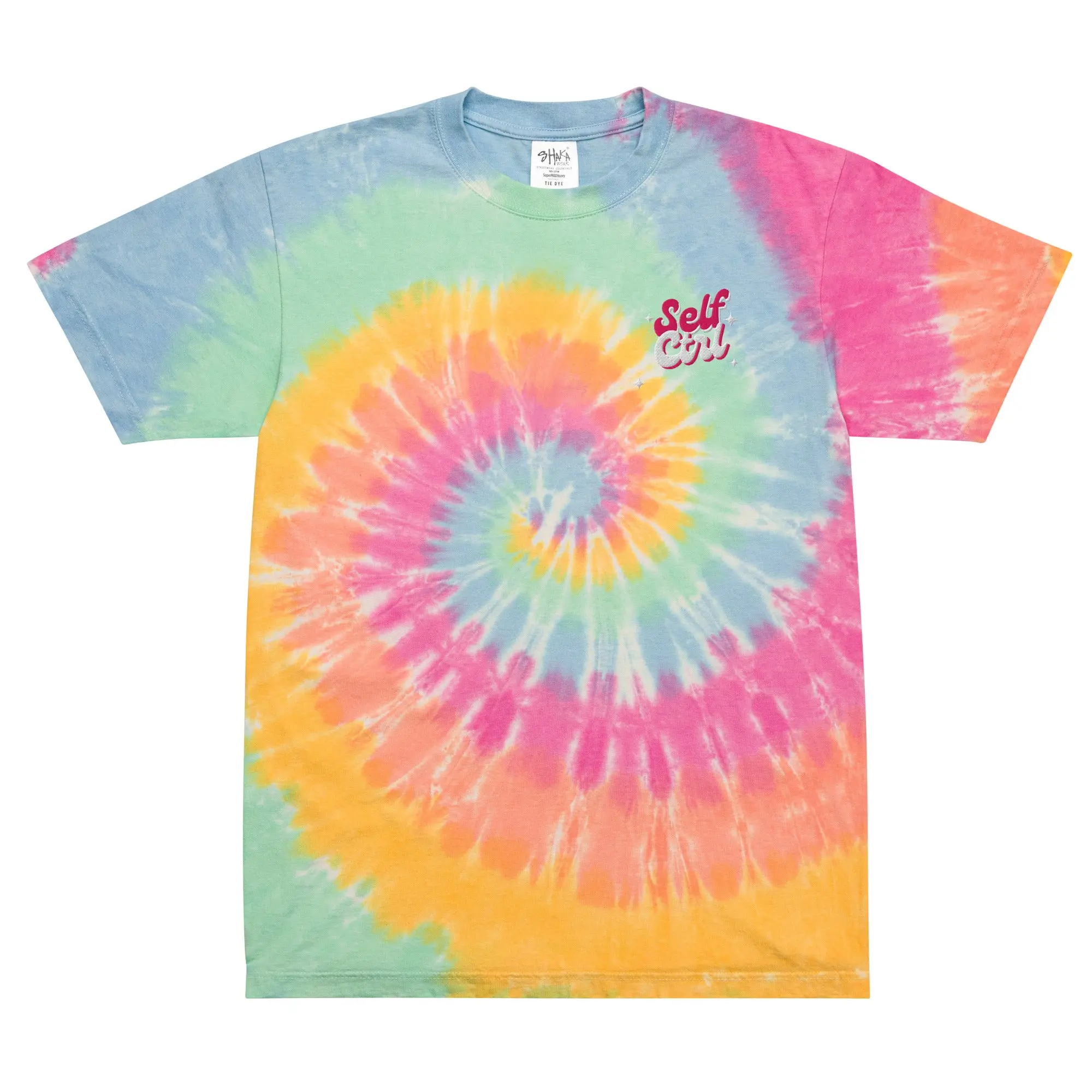 Women's Casual Oversized Ribbed Short-Sleeve Tie-Dye T-Shirt - Self CTRL Collection, Hand-Dyed Pattern, Tied Hearts Design, Soft Cotton Fabric, Everyday Wear Comfort Top, One Piece