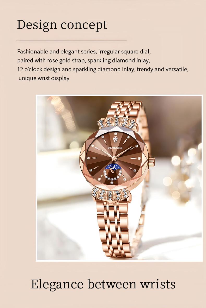 Ludmila Luxury Women's Jewelry Watch Diamond Cut Crystal Stainless Steel Waterproof Moon Star Sun Design Elegant Wristwatch Anniversary Gift for Her