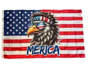 Funny American Flag Bald Eagle MERICA 3x5ft Banner Patriotic USA Trend Gift for Husband Man Cave Hunting Wall Decor Large Tapestry Seasonal Design