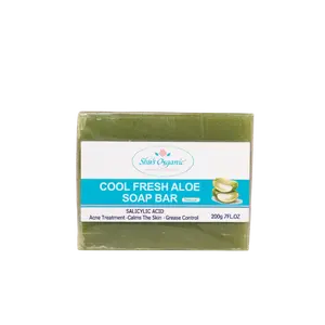 Sha's Organic Cool Fresh Aloe Soap Bar with Salicylic Acid for Acne Treatment & Calming Skin 200g Gentle Cleansing Body Care Product Anti Bacterial