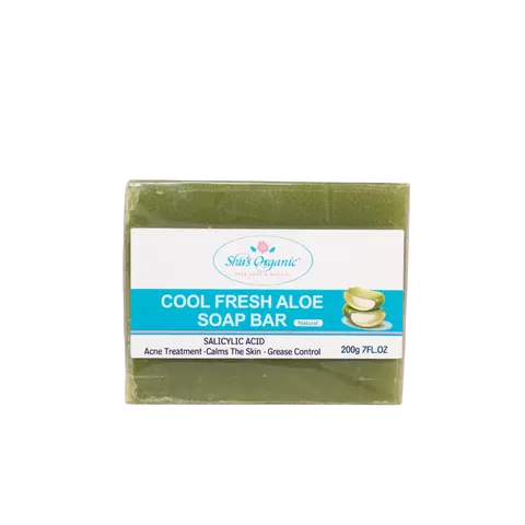 Sha's Organic Skincare Cool Fresh Aloe Soap Bar Cleanser (200g) - Salicylic Acid, Gentle Yet Acne-Fighting, Anti-Bacterial, Soothing, Cleansing Facial Wash, Acne Care for Adults, All Skin Types, 24-Month Shelf Life