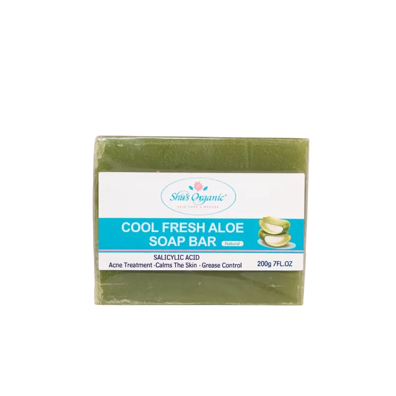 Sha's Organic Skincare Cool Fresh Aloe Soap Bar Cleanser (200g) - Salicylic Acid, Gentle Yet Acne-Fighting, Anti-Bacterial, Soothing, Cleansing Facial Wash, Acne Care for Adults, All Skin Types, 24-Month Shelf Life