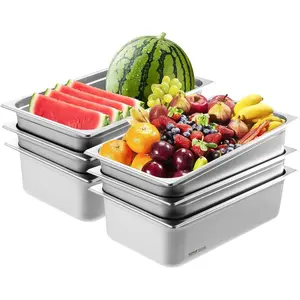 VEVOR 6 Pack Stainless Steam Hotel Pans, 1/6 Size Table Steam Pan, 4 Inch Deep, Anti Jam Restaurant Supplies Reusable Rustproof Catering Storage for Home, Party, Restaurant, Hotel, Buffet