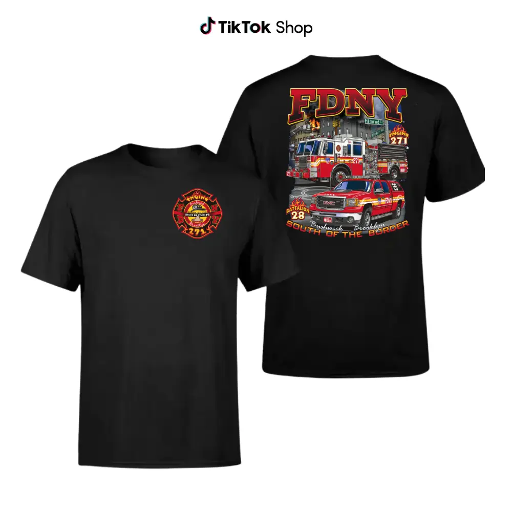 FDNY South Of The Border T-Shirt, Vintage Streetwear Firefighter Tee, Soft Cotton Blend, Gift For Firefighters And Fire Truck Enthusiasts
