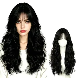 Lotfon Women's non adhesive synthetic wig, stylish black big wave style, simulated scalp on top for a natural and realistic look, adjustable head circumference, comfortable fit, lightweight and breathable, suitable for daily wear