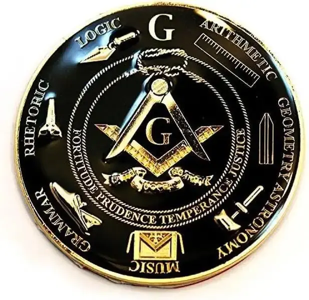 3'' Diameter Black & Gold 7 Liberal Arts Round Masonic Car Emblem, Peel-Off Removable Exterior Sticker Accessory for Vehicles