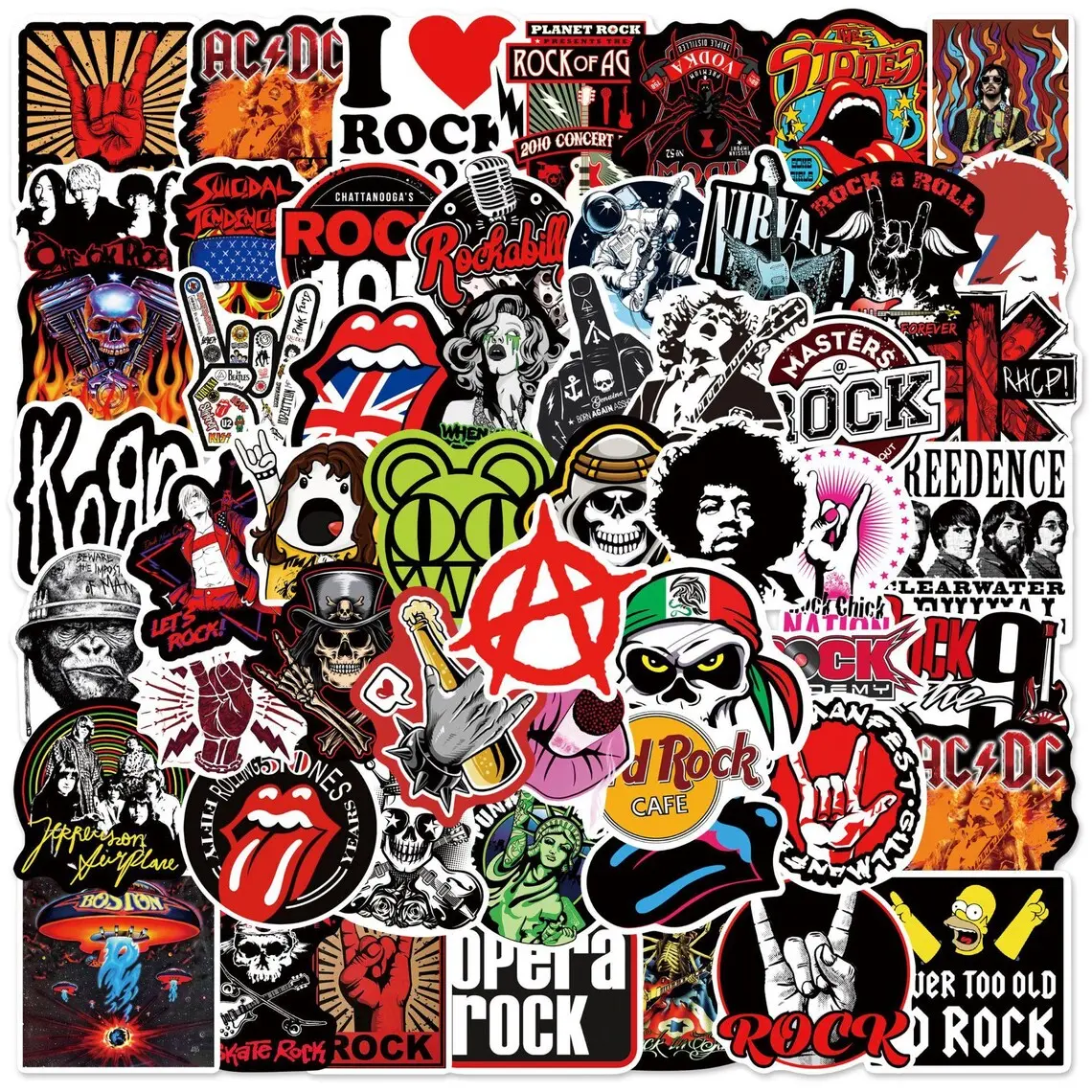 50-Pack Rock Style Vinyl Stickers for Laptops, Water Bottles, DIY Scrapbooking & Stamping Supplies